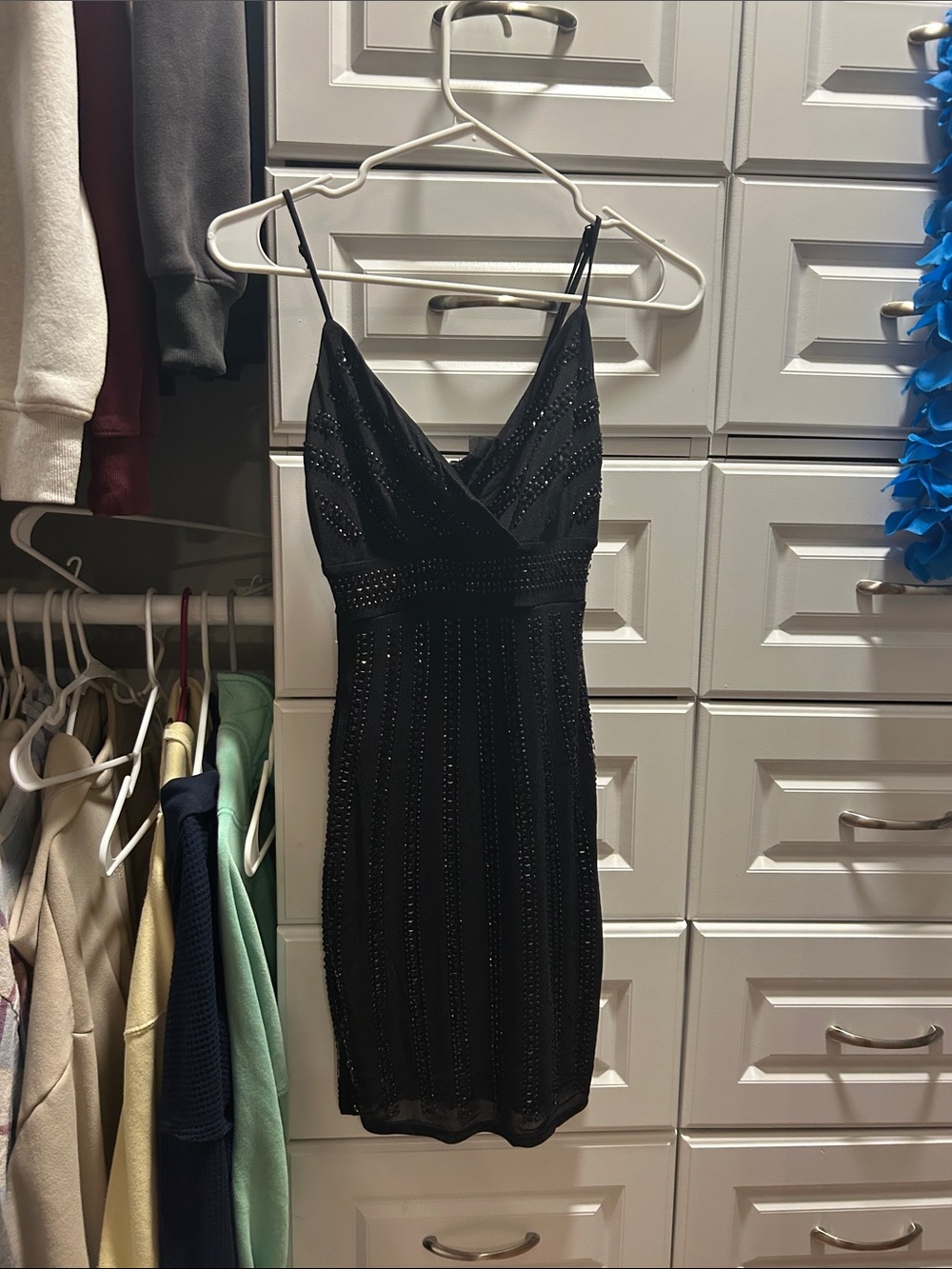Windsor Black Beaded Spaghetti Strap Mini/homecoming Dress